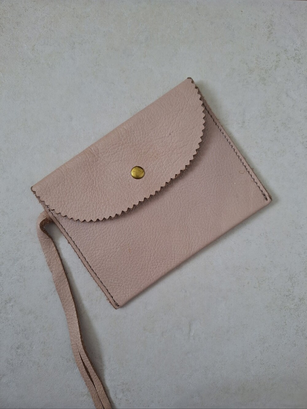 J.Crew Vintage Pink Leather Snap Close Pouch / Clutch soft pebbled leather